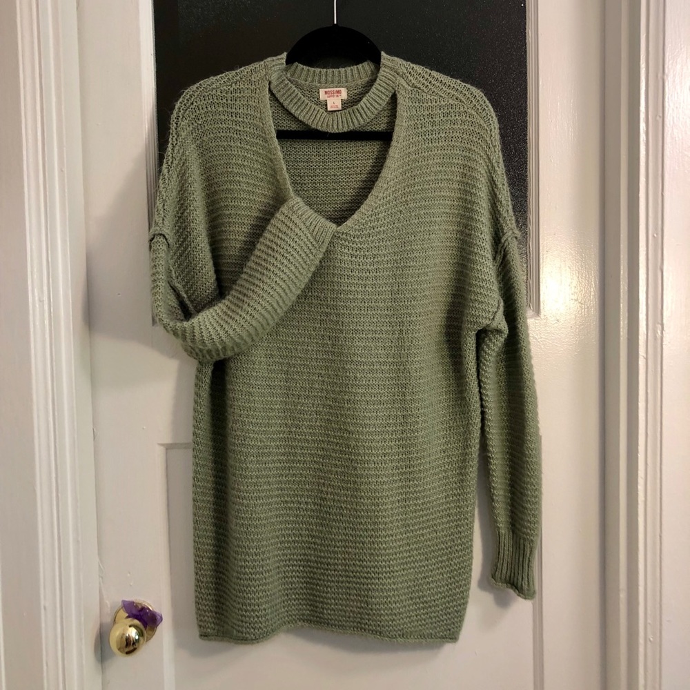 Seafoam Green Sweater with Collar Detail